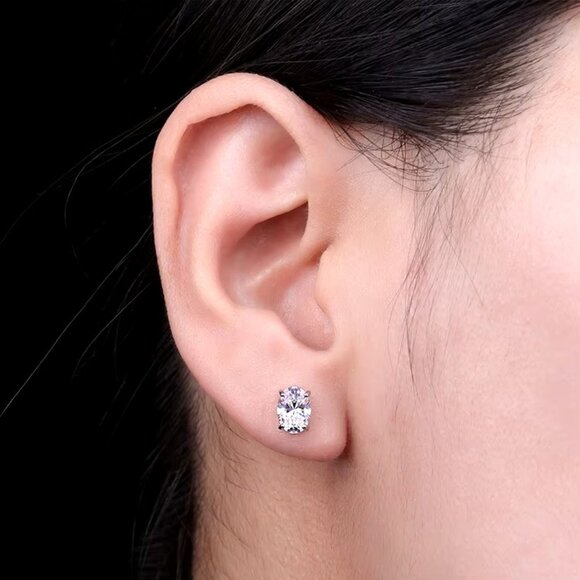 Beautiful High Quality 2.00ctw Oval Cut Diamond Earrings, 925 Sterling Silver - Picture 4 of 5